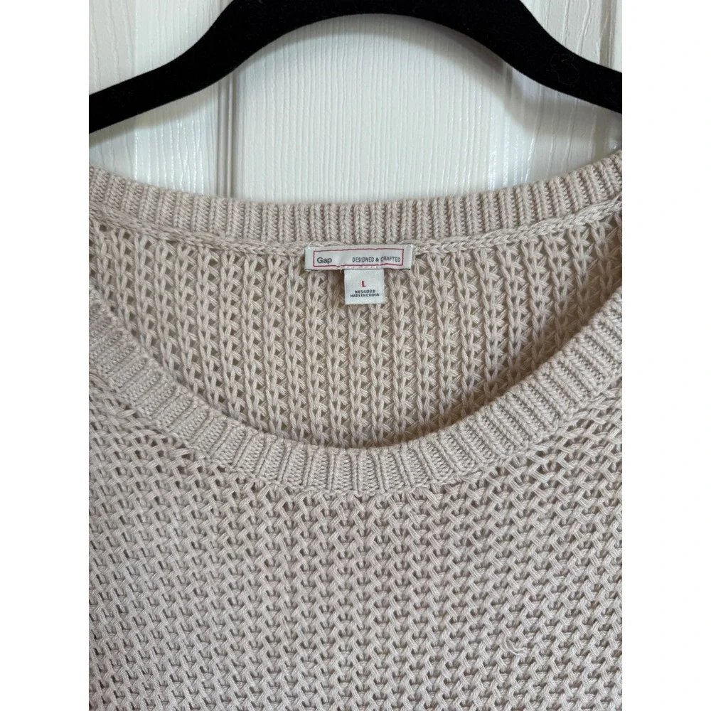 Gap Womens Short Sleeve Textured Knit‎ Sweater Oatmeal Beige Crew Neck Large